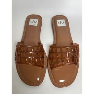 DV Dolce Vita Jinny Cafe Brown Woven Jelly Slide Sandals Womens 8.5 Flat Shoes